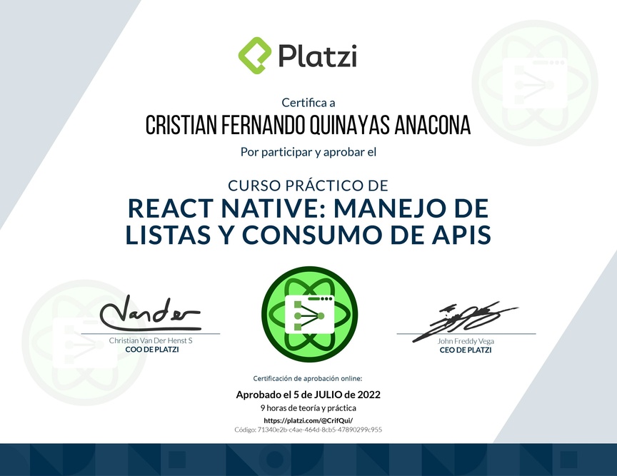 Diploma del Curso de React Native: Manejo de Listas y Consumo de APIs