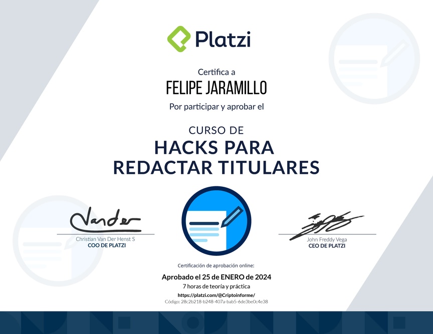 Diploma del Curso de Hacks para Redactar Titulares