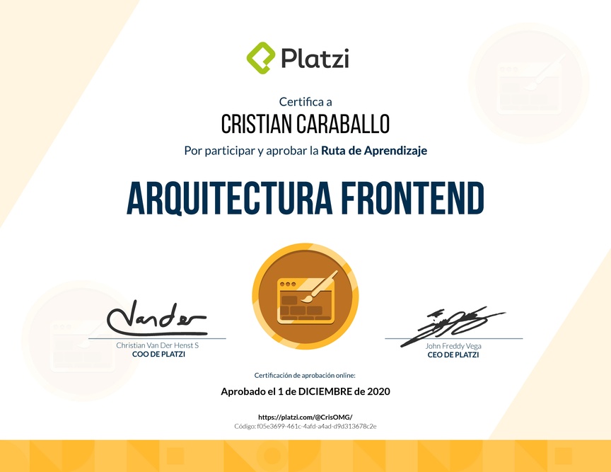 Diploma de la Ruta de Aprendizaje de Arquitectura Frontend