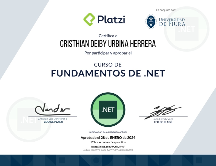 Diploma del Curso de Fundamentos de .NET