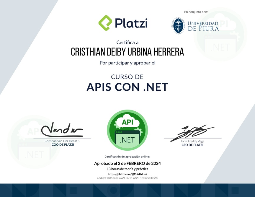 Diploma del Curso de APIs con .NET