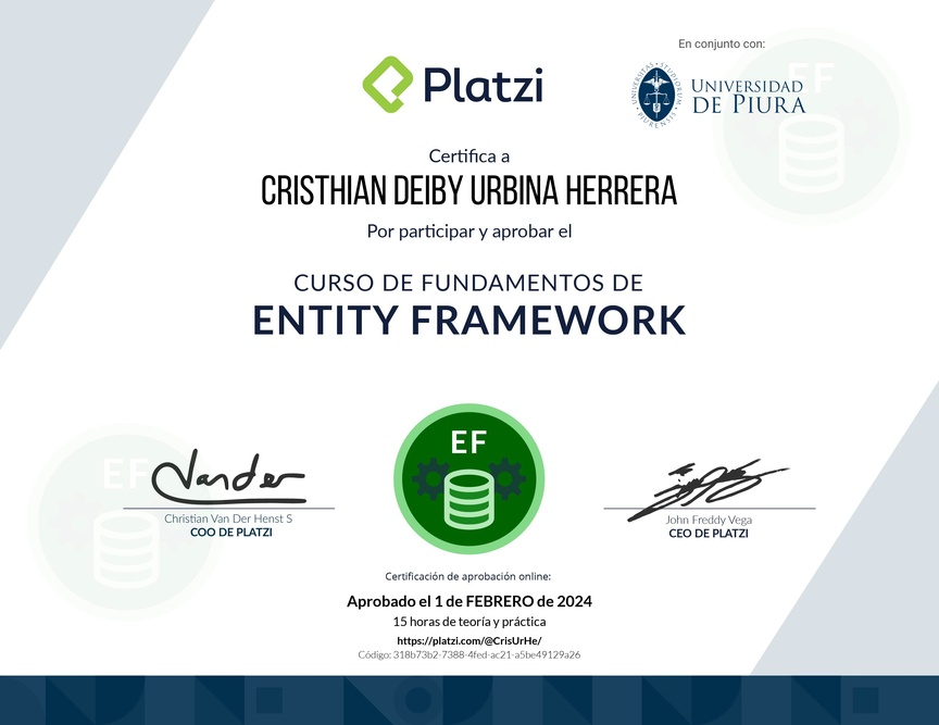 Diploma del Curso de Fundamentos de Entity Framework
