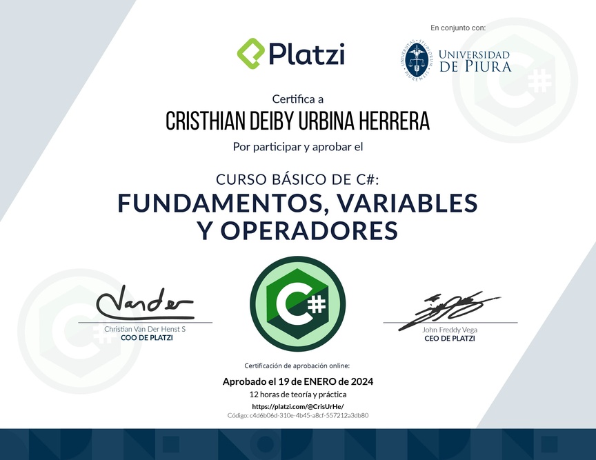 Diploma del Curso Básico de Programación con C#