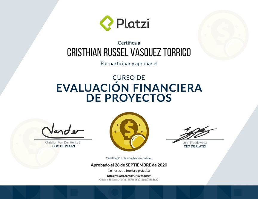 Diploma del Curso de Evaluación Financiera de Proyectos