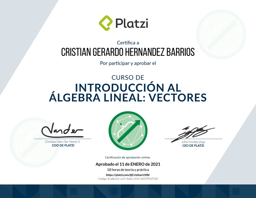 Diploma del Curso de Introducción al Álgebra Lineal: Vectores
