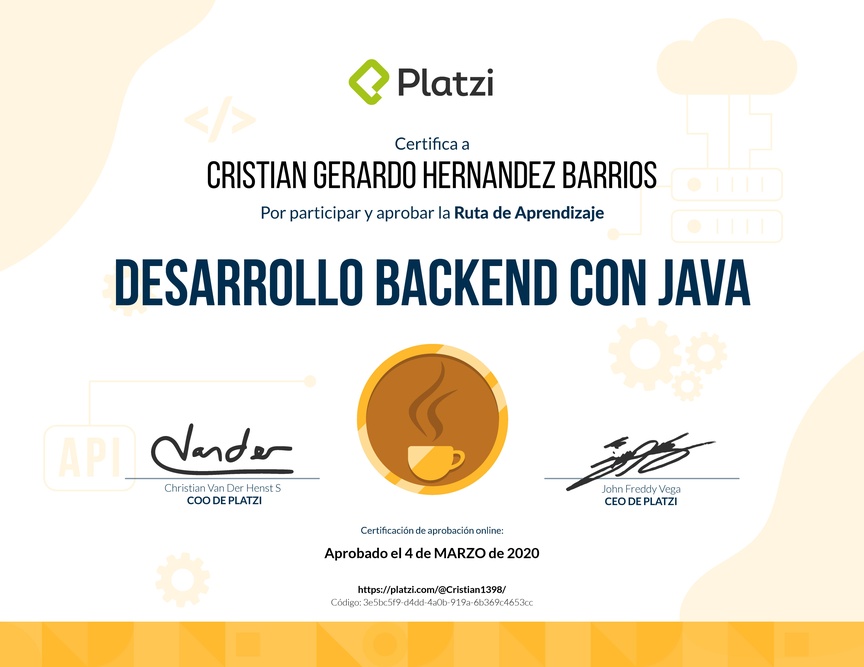 Diploma de la Ruta de Aprendizaje de Desarrollo Backend con Java