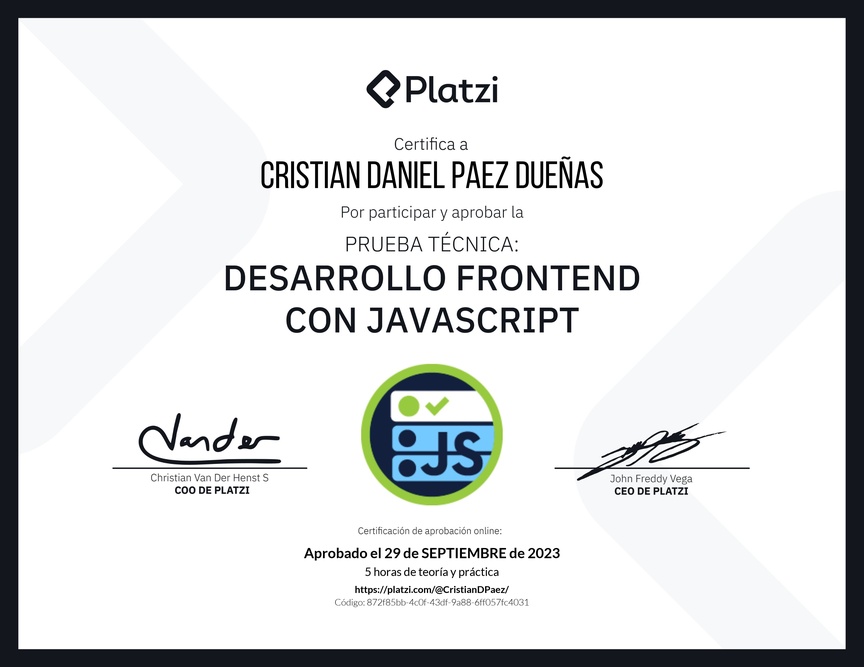 Diploma de Prueba Técnica: Desarrollo Frontend con JavaScript