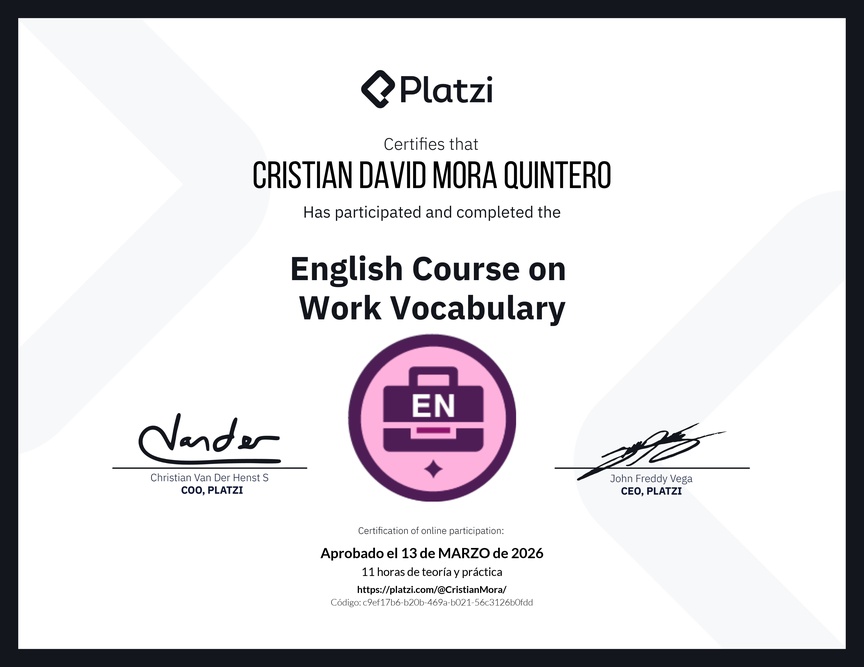 Diploma del Curso de Vocabulario en Inglés para el Trabajo