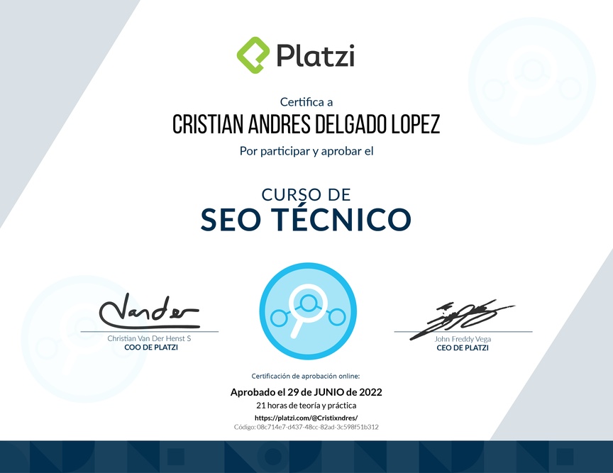 Diploma del Curso de Optimización de SEO Técnico