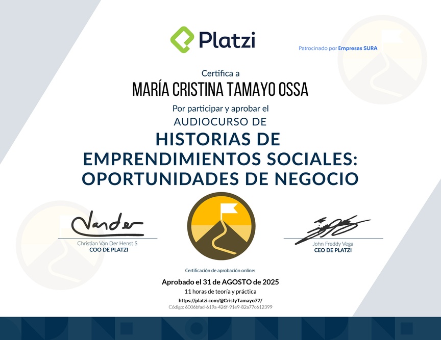 Diploma de Audiocurso de Historias de Emprendimientos Sociales y Oportunidades de Negocio