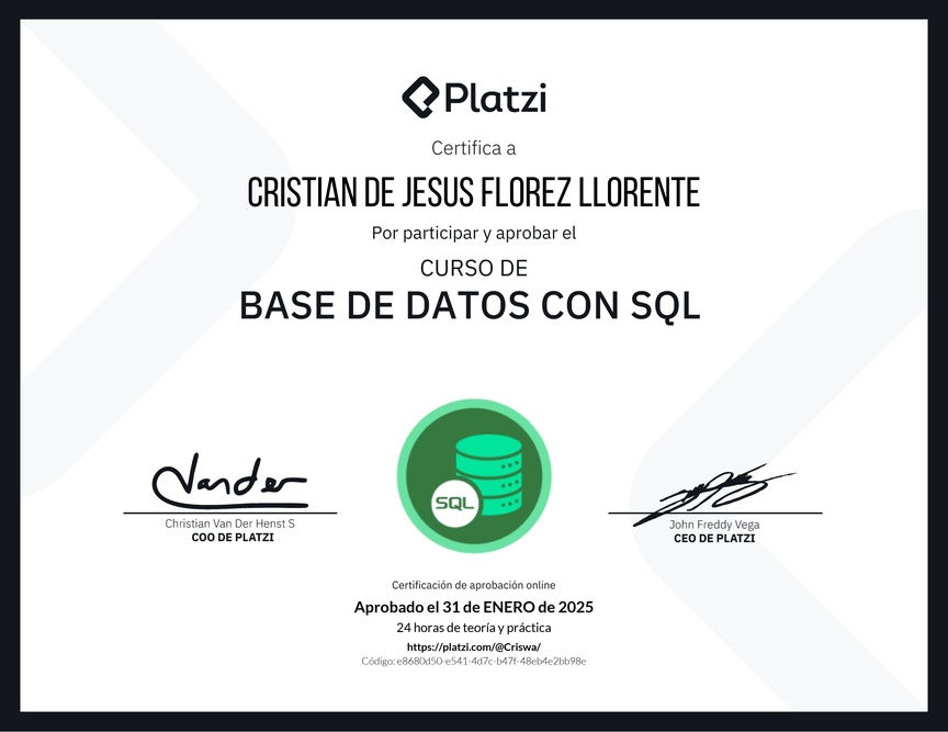 Diploma del Curso de Bases de Datos con SQL
