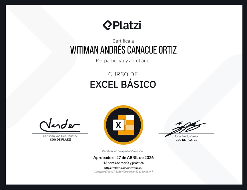 Diploma del Curso de Excel Básico