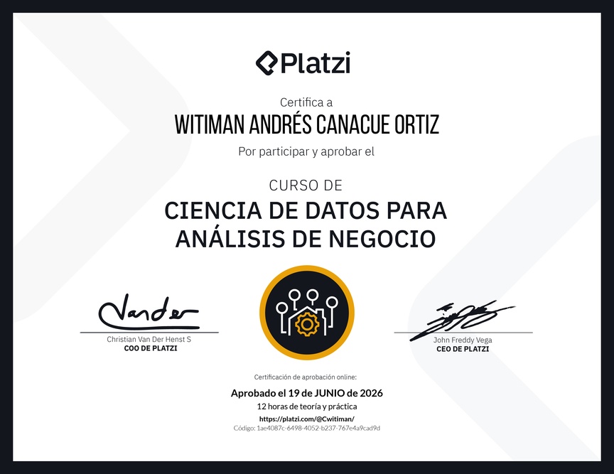 Diploma del Curso de Ciencia de Datos para Análisis de Negocio