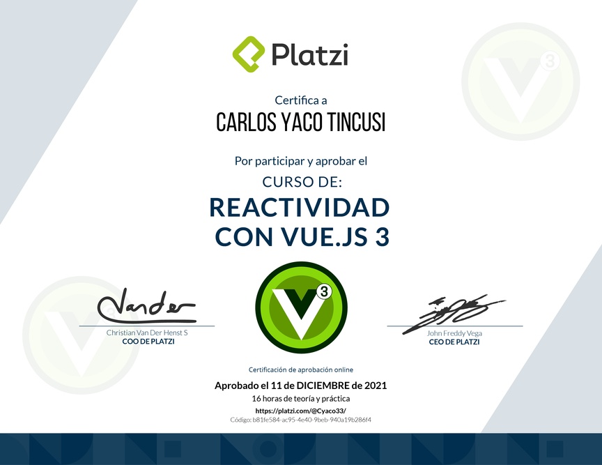 Diploma del Curso de Reactividad con Vue.js 3
