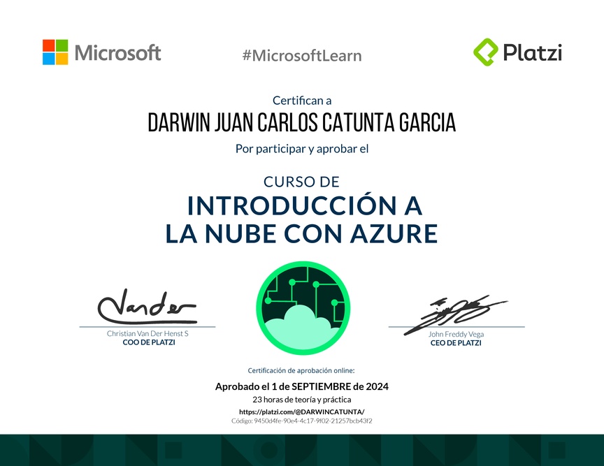 Diploma del Curso de Introducción a la Nube con Azure