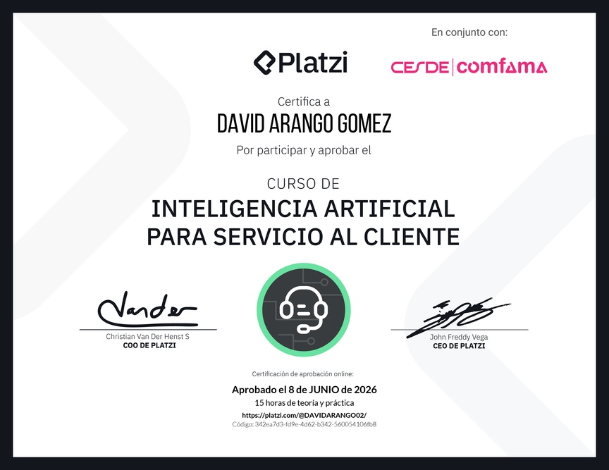 Diploma del Curso de Inteligencia Artificial para Servicio al Cliente