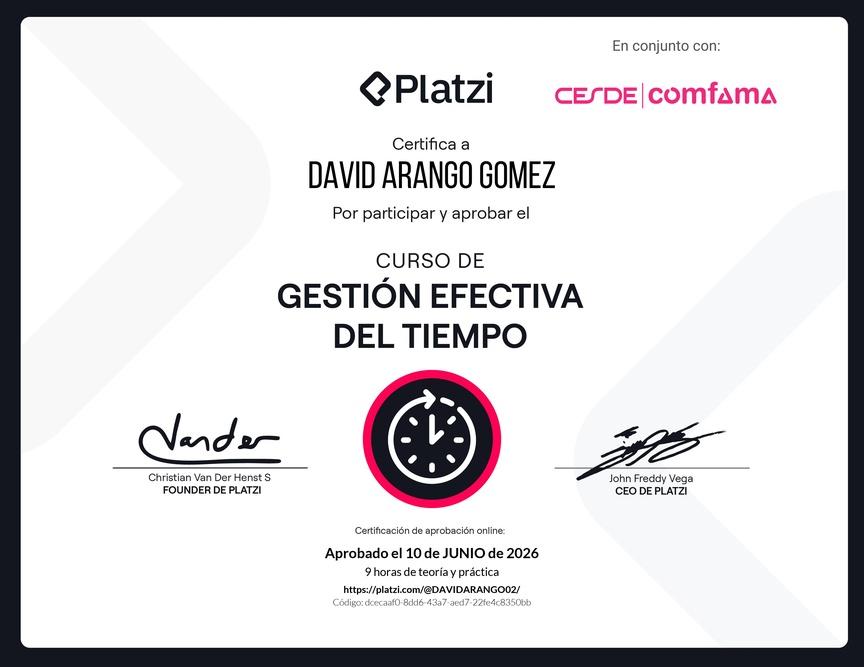 Diploma del Curso de Gestión Efectiva del Tiempo