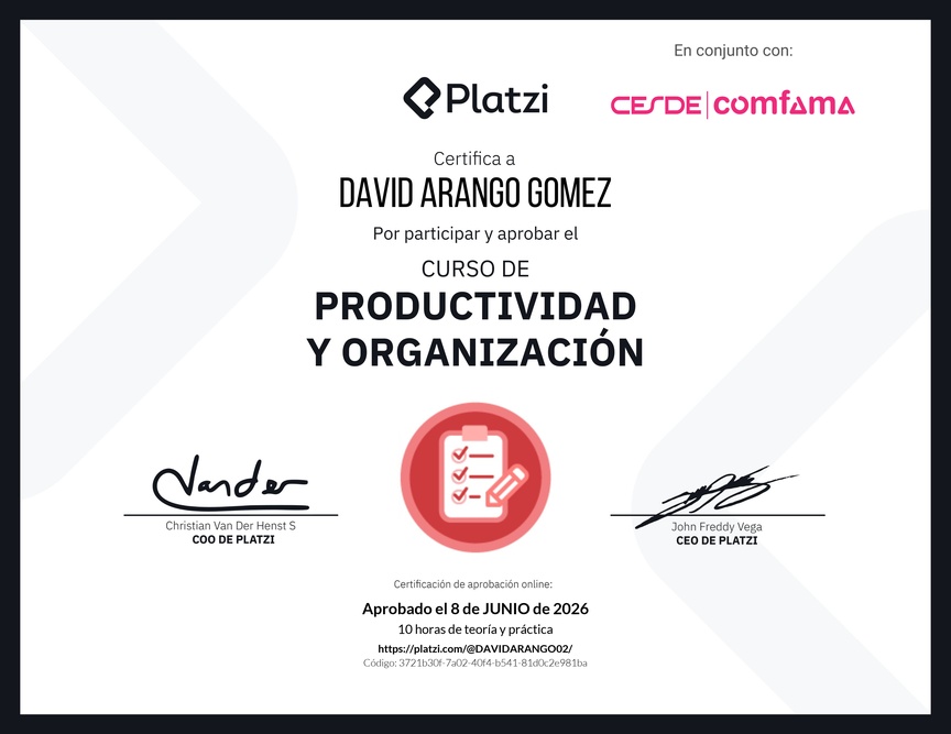 Diploma del Curso de Productividad y Organización
