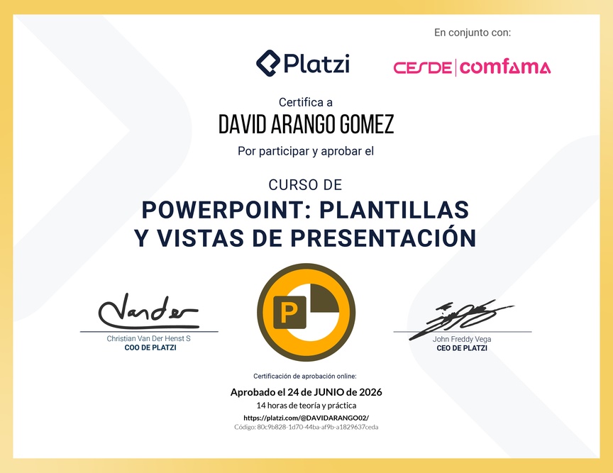 Diploma del Curso de PowerPoint: Plantillas y Vistas de Presentación