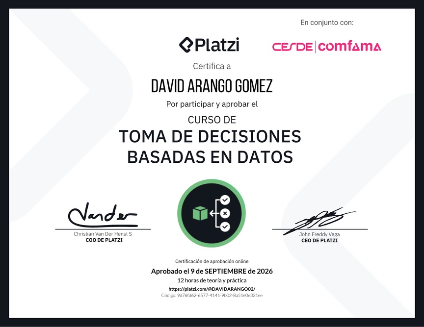 Diploma del Curso de Toma de Decisiones Basadas en Datos