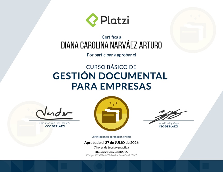 Diploma del Curso Básico de Gestión Documental para Empresas