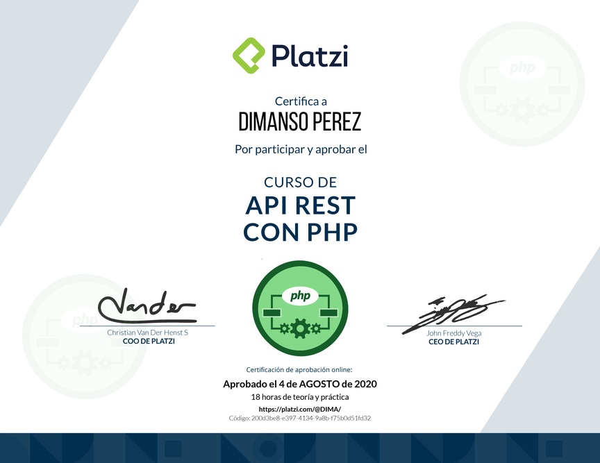 Diploma del Curso de API REST con PHP