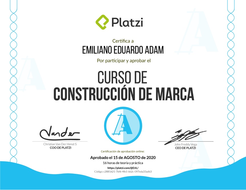 Diploma del Curso de Construcción de Marca 2016