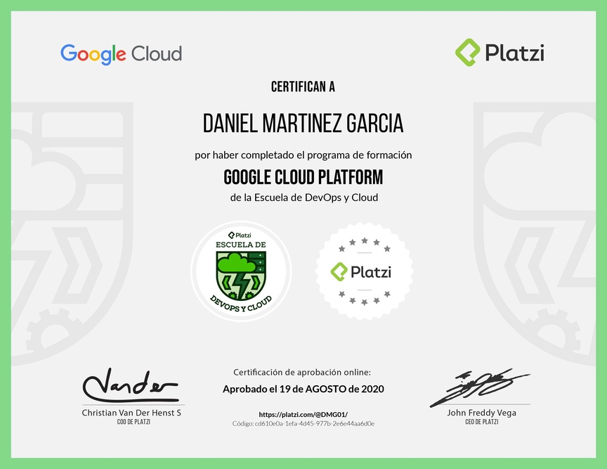 Diploma de la Ruta de Aprendizaje de Google Cloud Platform