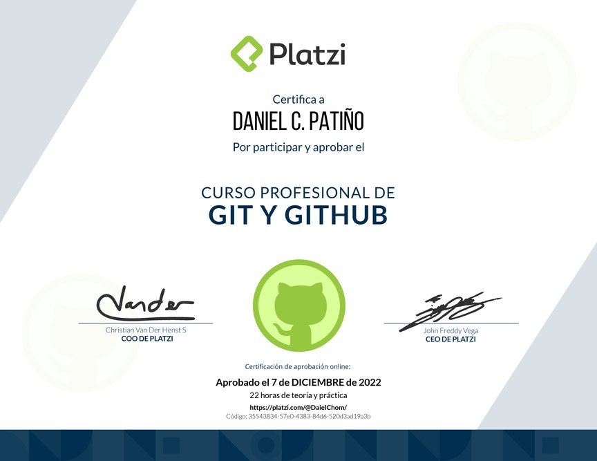Diploma del Curso Profesional de Git y GitHub