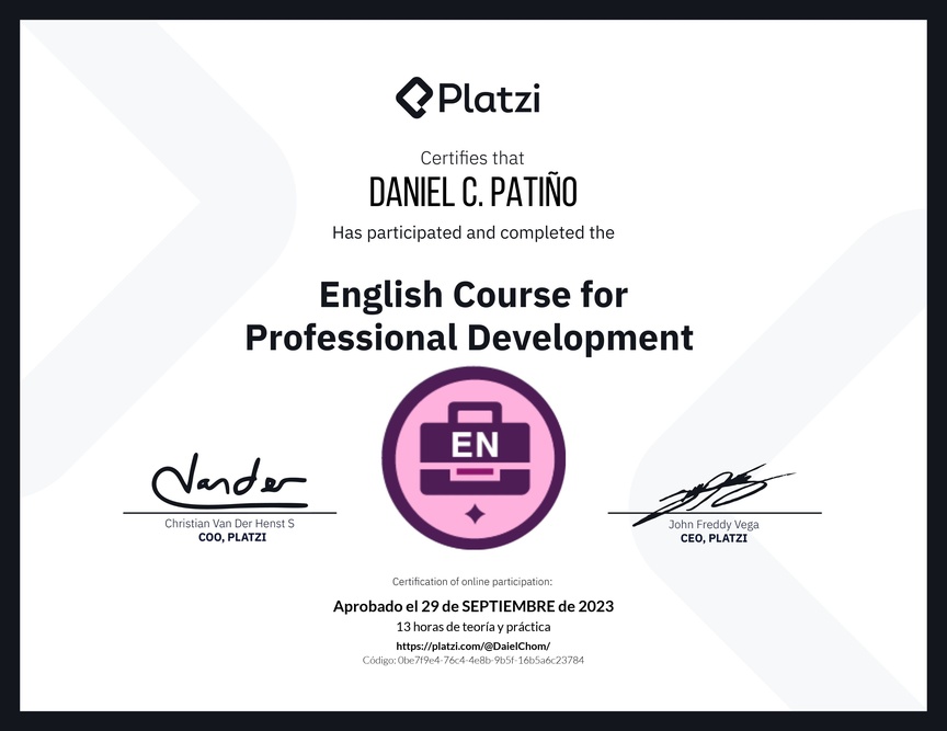 Diploma del Curso en Inglés para el Desarrollo Profesional