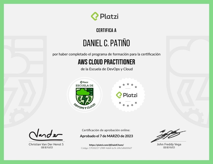 Diploma de la Ruta de Aprendizaje de Certificación de AWS Cloud Practitioner