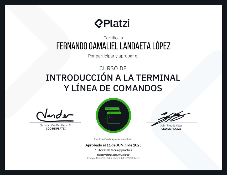 Diploma del Curso de Introducción a la Terminal y Línea de Comandos