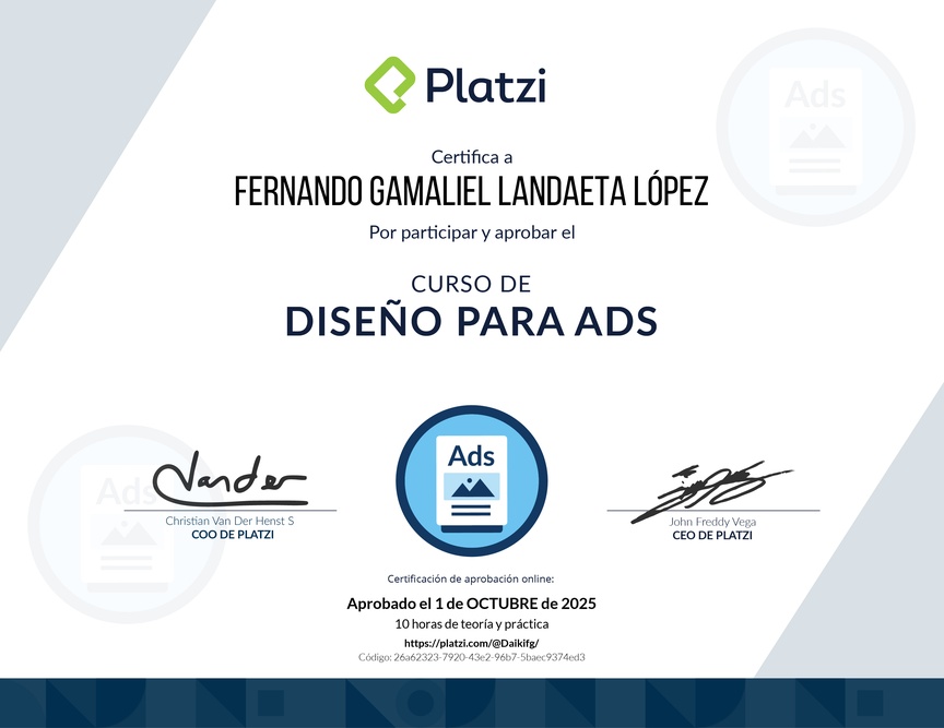 Diploma del Curso de Diseño Gráfico para Ads