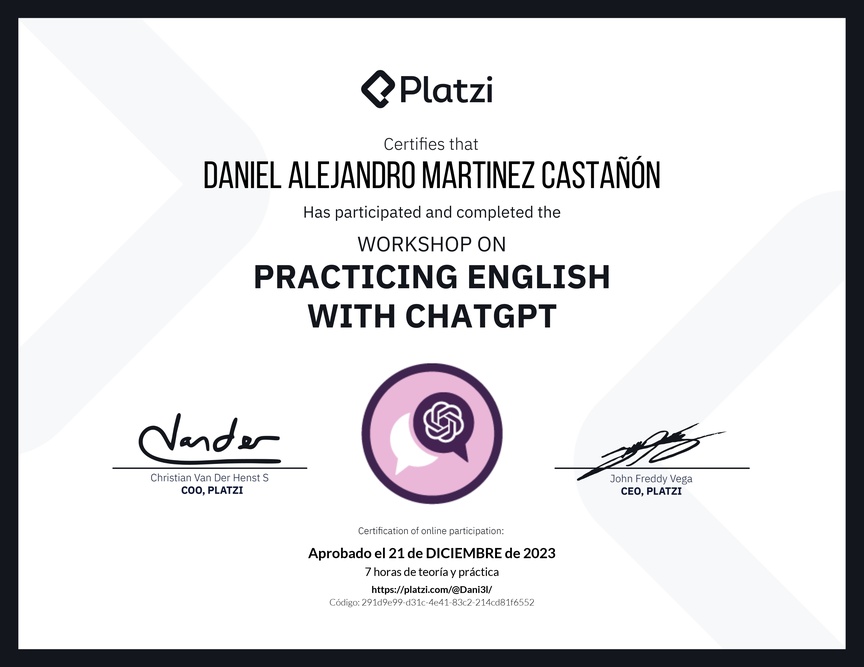Diploma del Curso de Inglés Práctico con ChatGPT