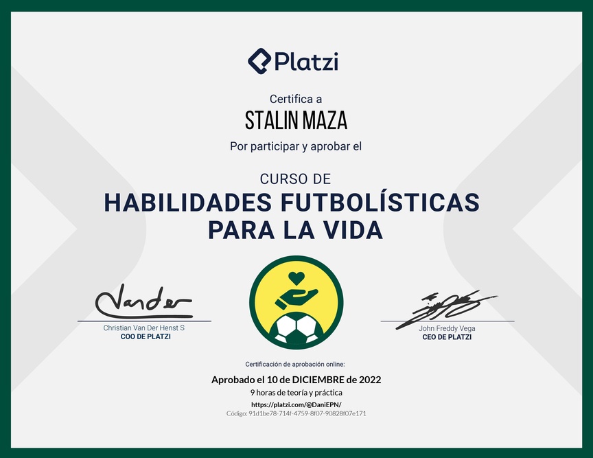 Diploma del Curso de Lecciones del Fútbol para Aprender Habilidades Blandas