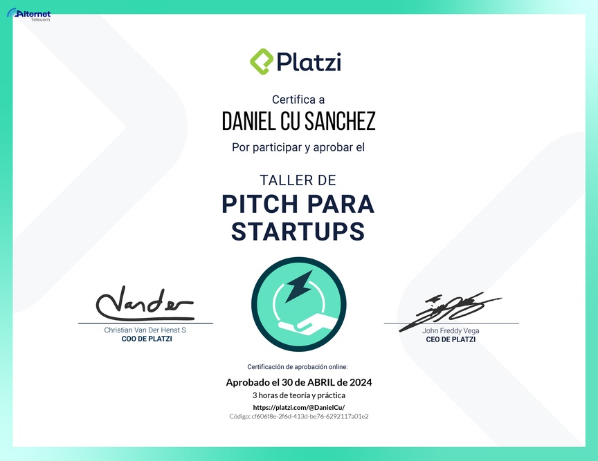 Diploma de Taller de Pitch para Startups