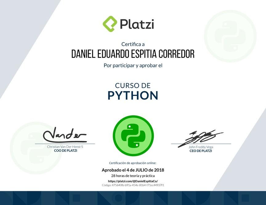 Diploma del Curso de Python 2019