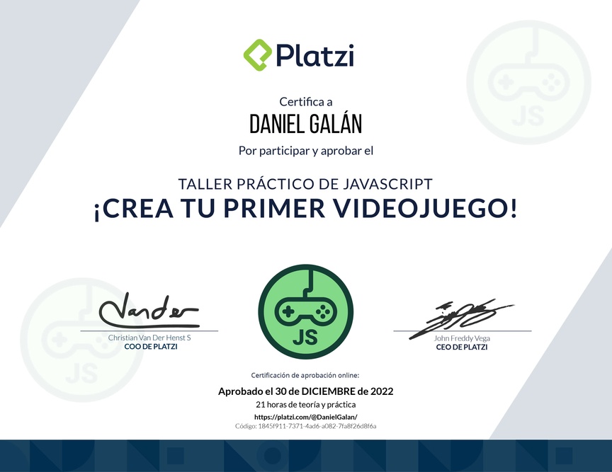 Diploma de Taller Práctico de JavaScript: ¡Crea tu Primer Videojuego!