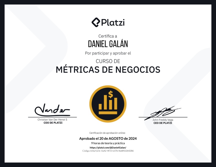 Diploma del Curso de Métricas Esenciales de Negocio