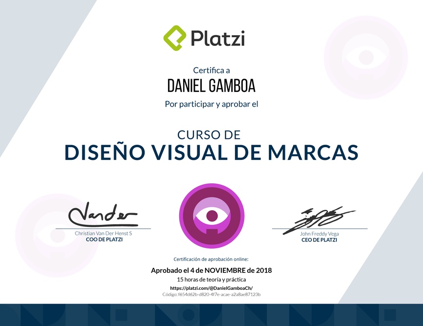 Diploma del Curso de Diseño Visual de Marcas 2016