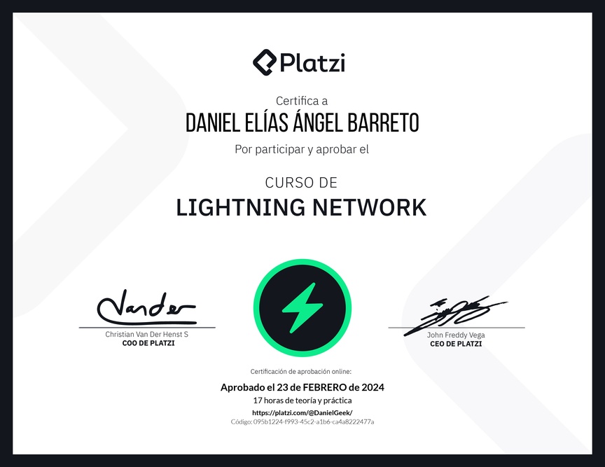Diploma del Curso de Lightning Network