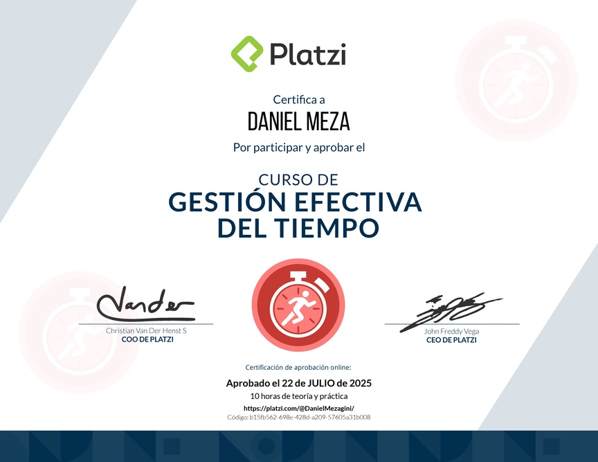 Diploma del Curso de Gestión Efectiva del Tiempo