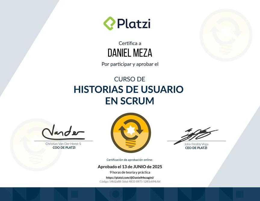 Diploma del Curso de Historias de Usuario en Scrum