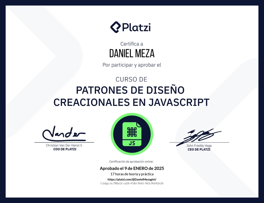 Diploma del Curso de Patrones de Diseño en JavaScript