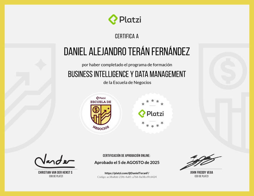Diploma de la Ruta de Aprendizaje de Business Intelligence y Data Management