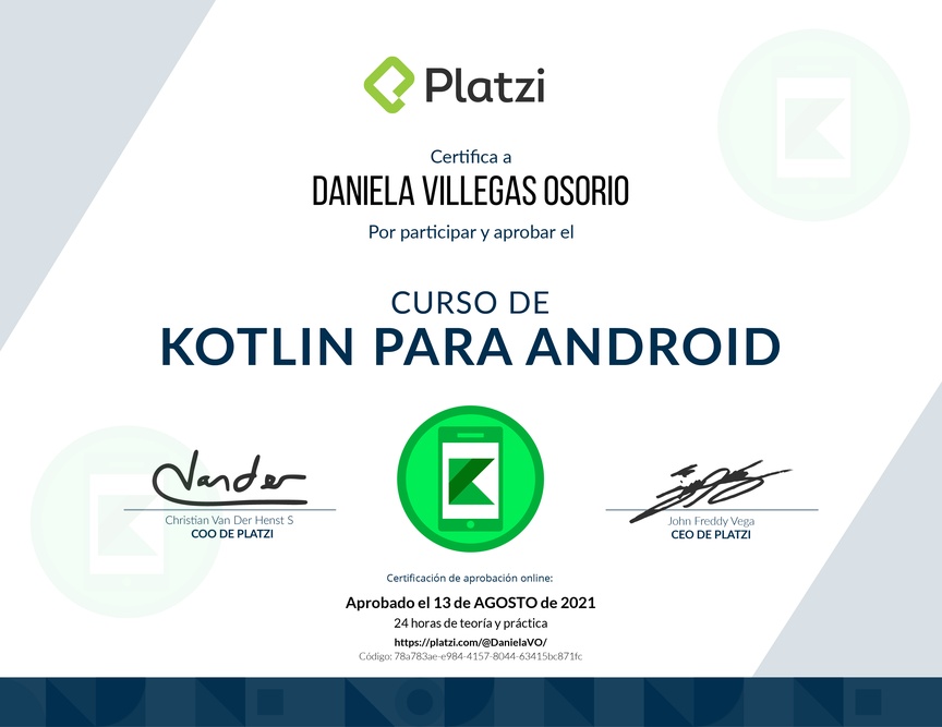 Diploma del Curso de Kotlin para Android