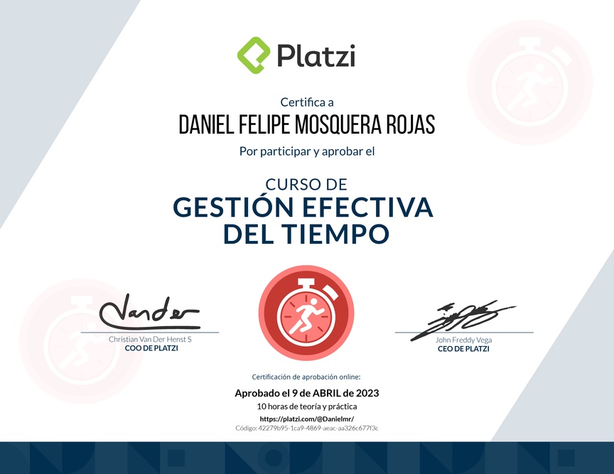 Diploma del Curso de Gestión Efectiva del Tiempo