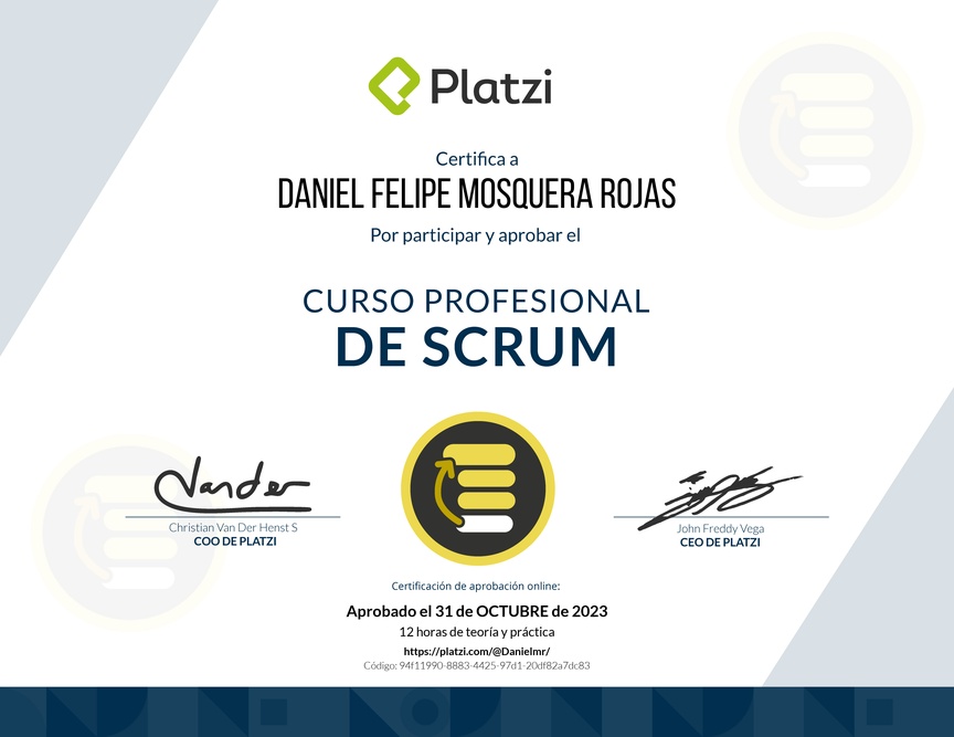 Diploma del Curso Profesional de Scrum
