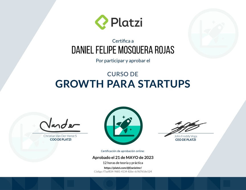 Diploma del Curso de Growth para Startups