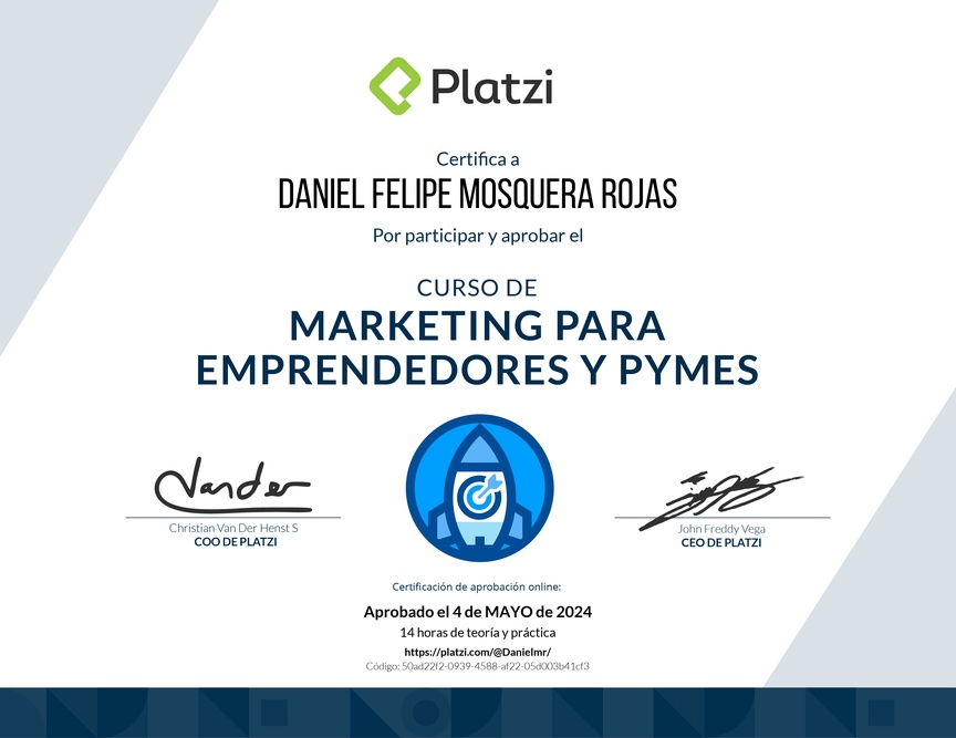 Diploma del Curso de Marketing para Emprendedores y PyMes